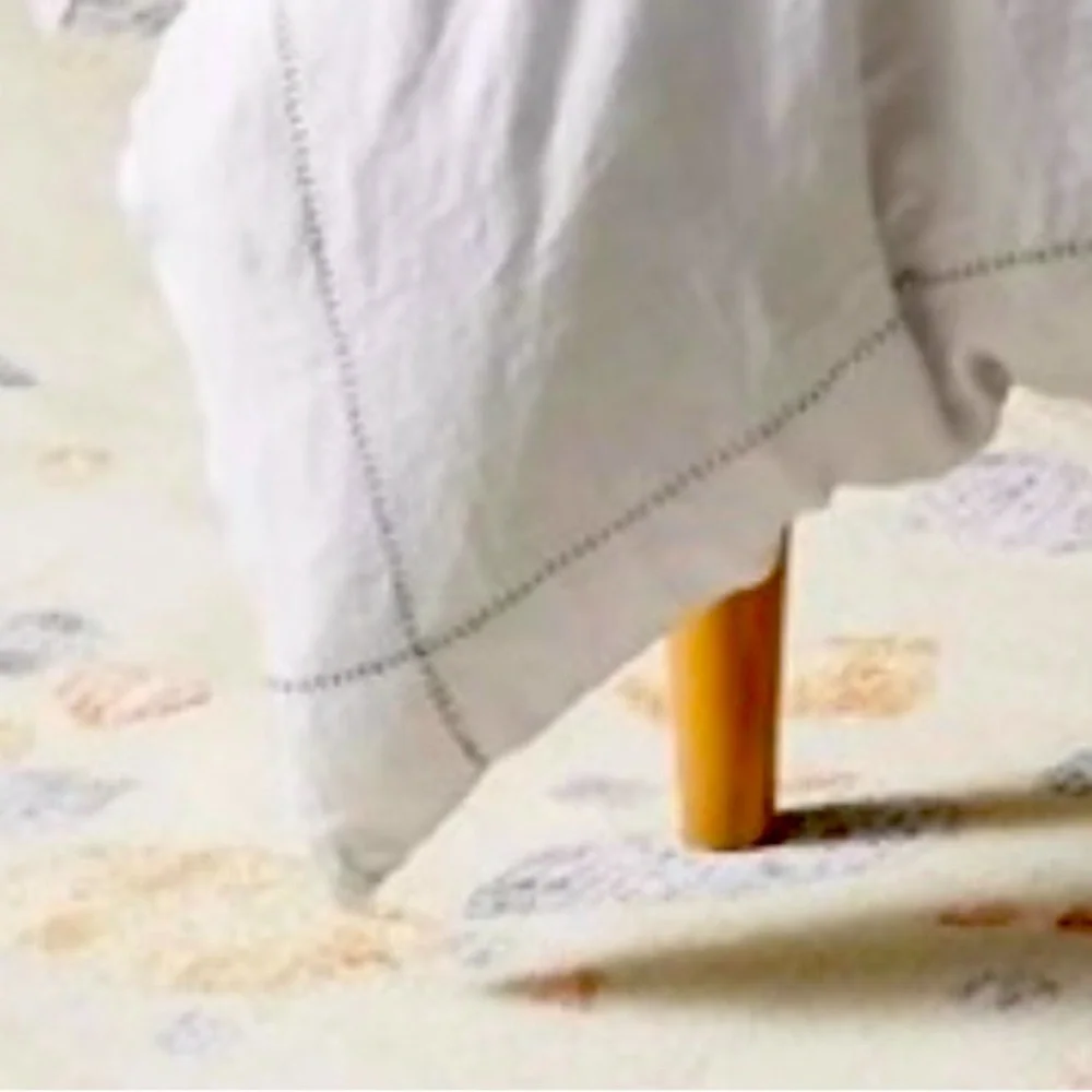 Anthropologie stitched organic linen duvet cover twin Dorm white grey embroidery